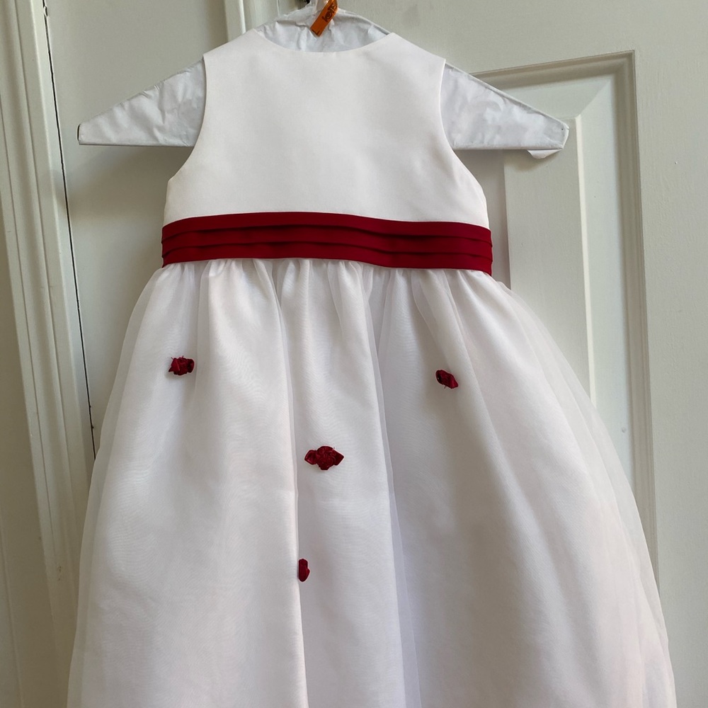 Girls 6-9 month white dress with red rose buds